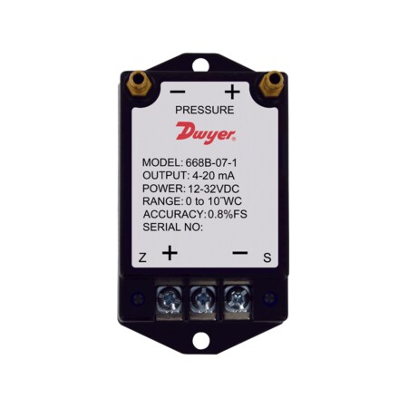 Dwyer Instruments Compact differential pressure transmitter, 4 to 20 mA, 0 to 1.0inwc 668B-04-1